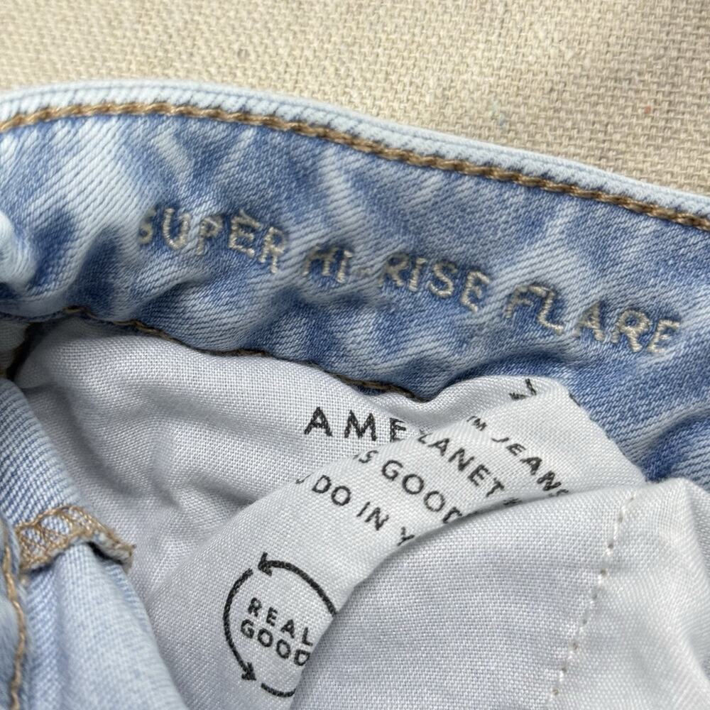 American Eagle Outfitters Womens Super High Rise Flare Jeans Light Wash 10 - Picture 9 of 13